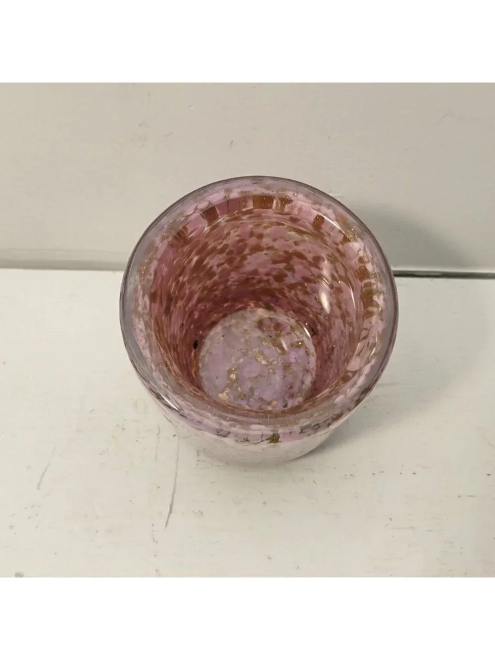Vtg Murano Pink Gold Glitter Votive Candle Holder or Cup 3